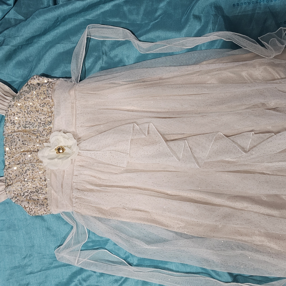 Elegant Cream Kids Dress with Sequins